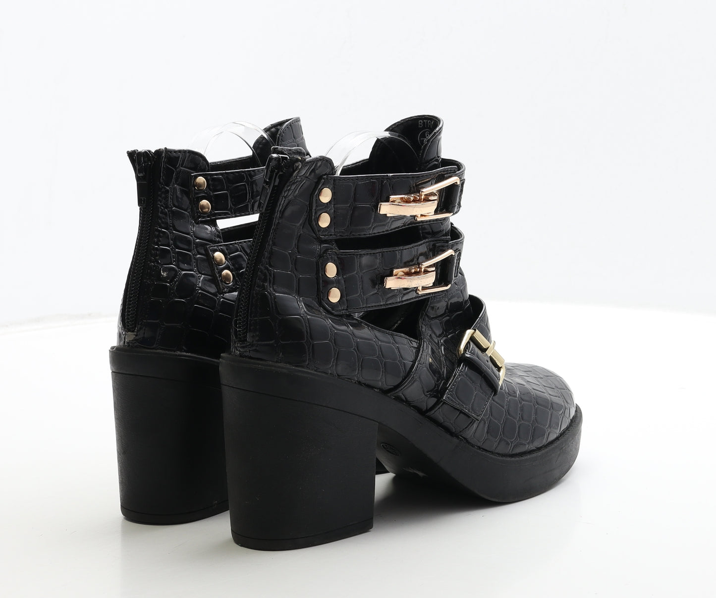 Niohe Womens Black Geometric PVC Biker Boot UK 6 39