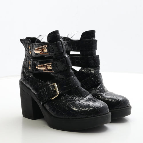 Niohe Womens Black Geometric PVC Biker Boot UK 6 39