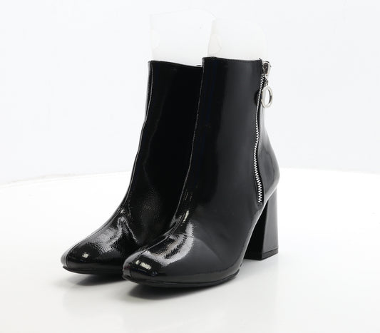 Primark Womens Black PVC Bootie Boot UK 4 37 - Wide Fit