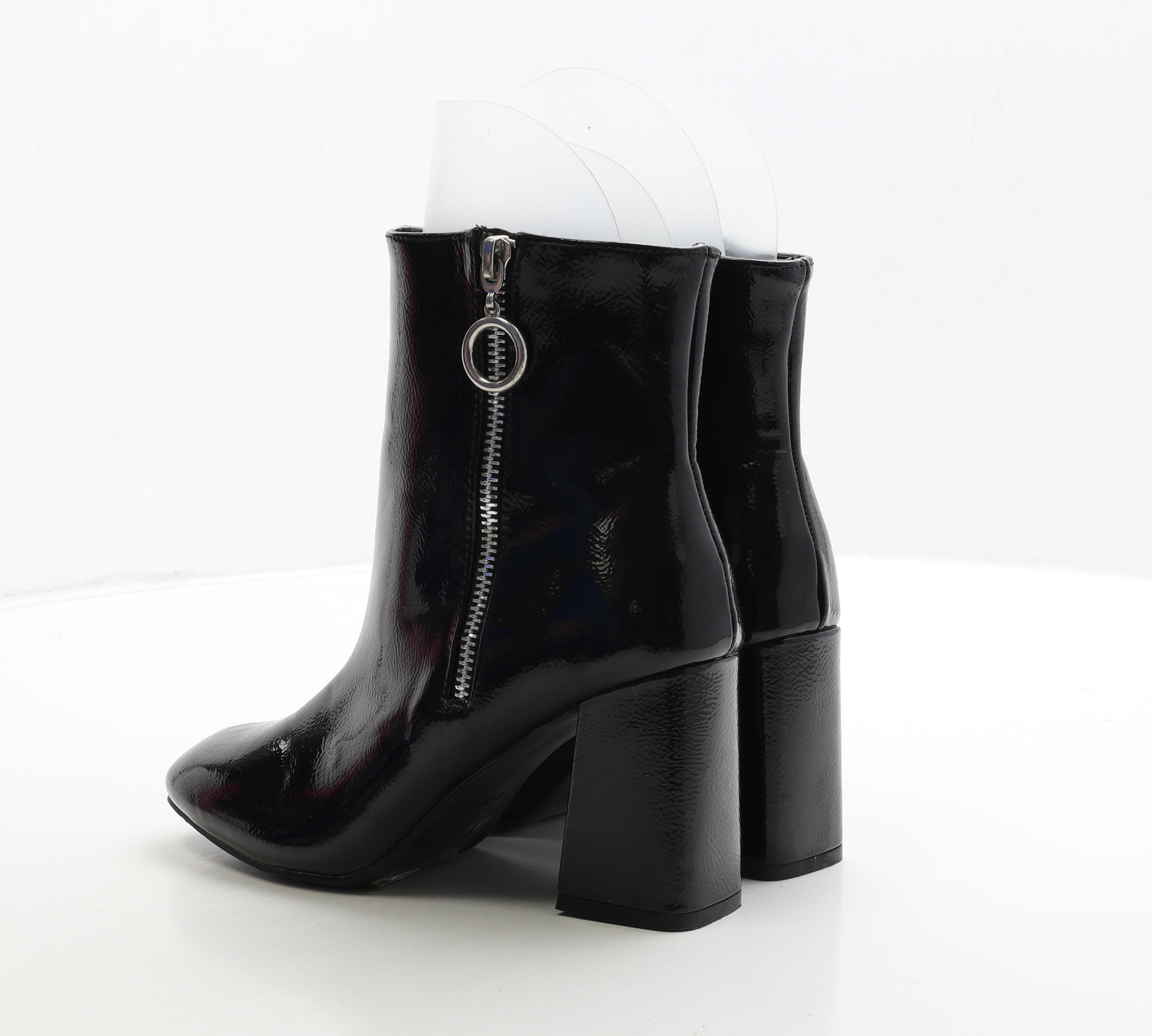 Primark Womens Black PVC Bootie Boot UK 4 37 - Wide Fit