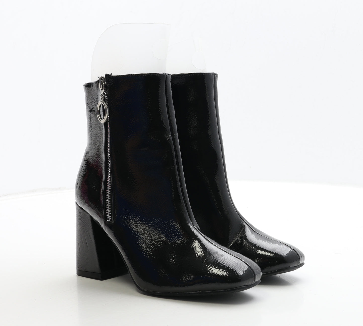 Primark Womens Black PVC Bootie Boot UK 4 37 - Wide Fit