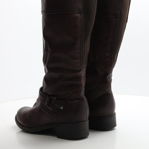 Preworn Womens Brown Leather Biker Boot UK 8 42