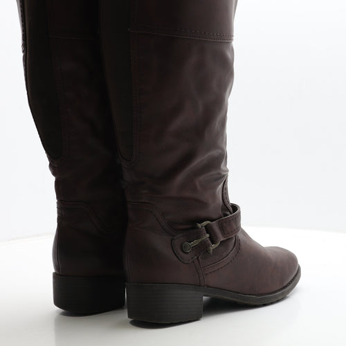 Preworn Womens Brown Leather Biker Boot UK 8 42