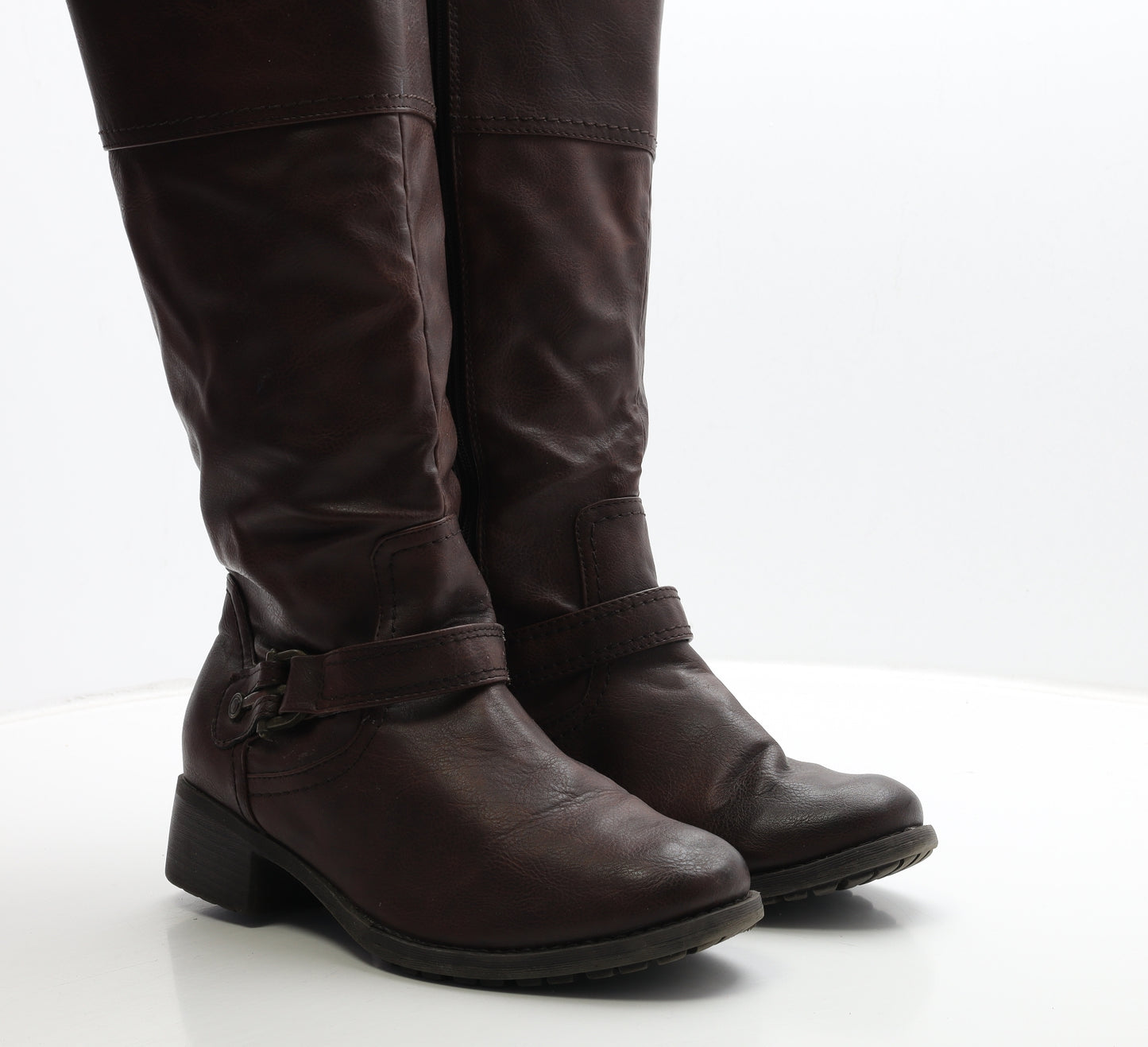 Preworn Womens Brown Leather Biker Boot UK 8 42