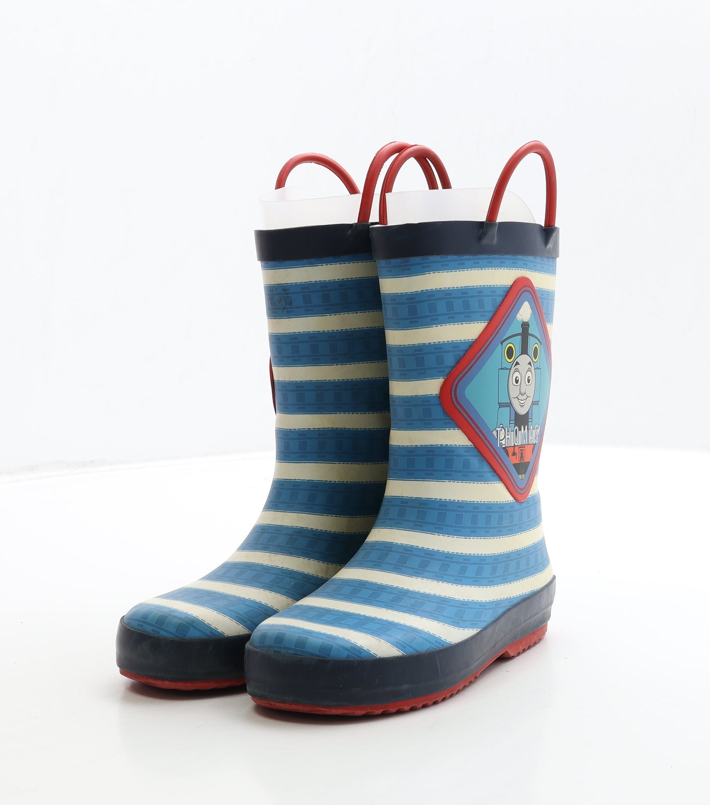 Marks and Spencer Boys Blue Striped Rubber Wellies Boot UK 11 - Thomas The Tank