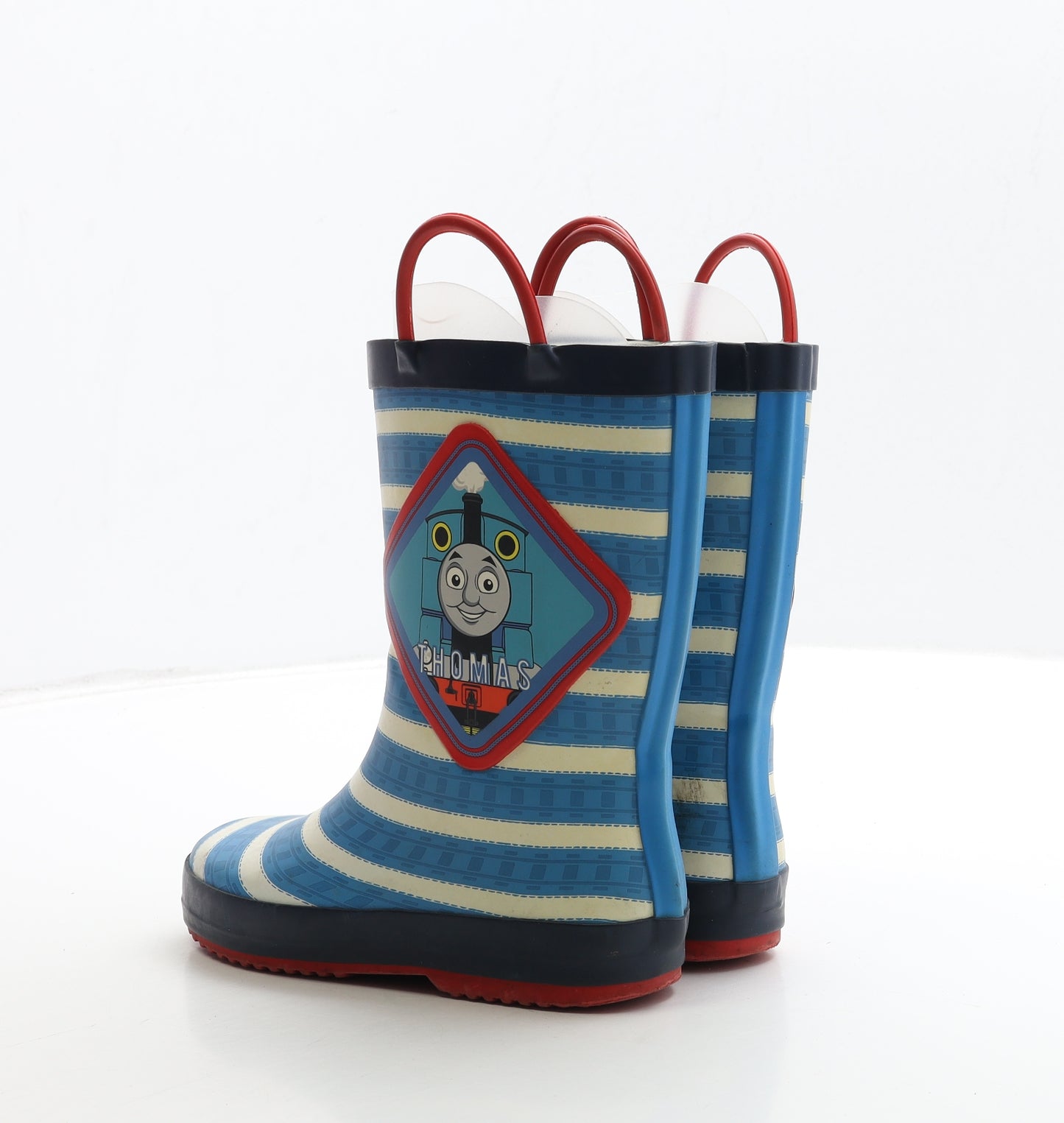 Marks and Spencer Boys Blue Striped Rubber Wellies Boot UK 11 - Thomas The Tank
