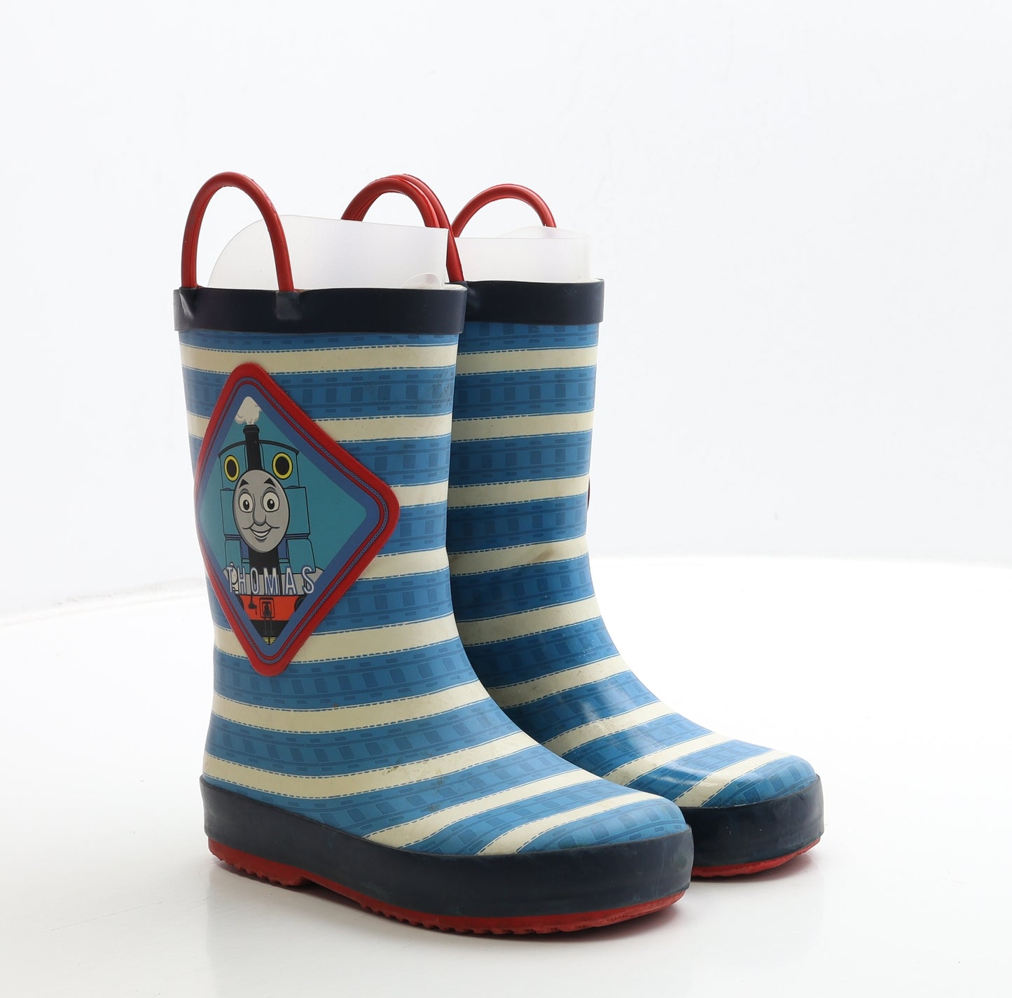 Marks and Spencer Boys Blue Striped Rubber Wellies Boot UK 11 - Thomas The Tank