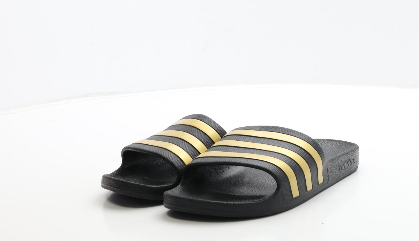 adidas Boys Black Striped Rubber Slider Sandal UK 6 39