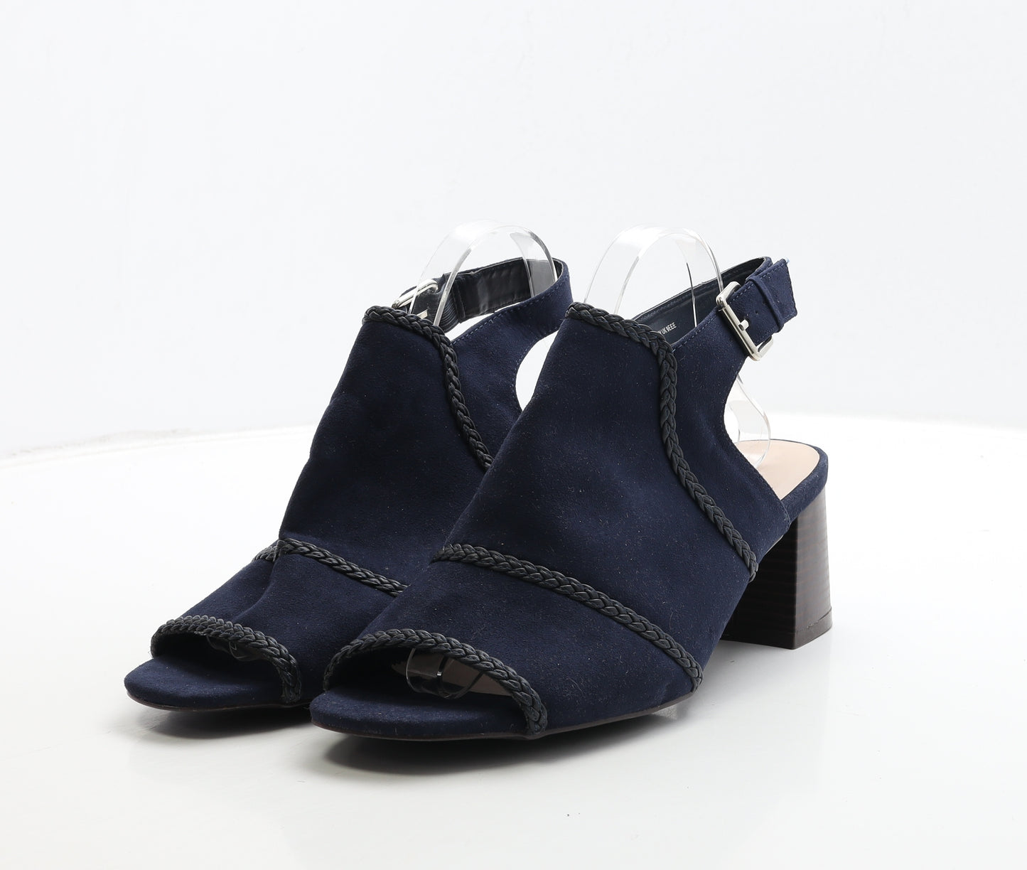 Evans Womens Blue Leather Slingback Heel UK 9 - Wide Fit