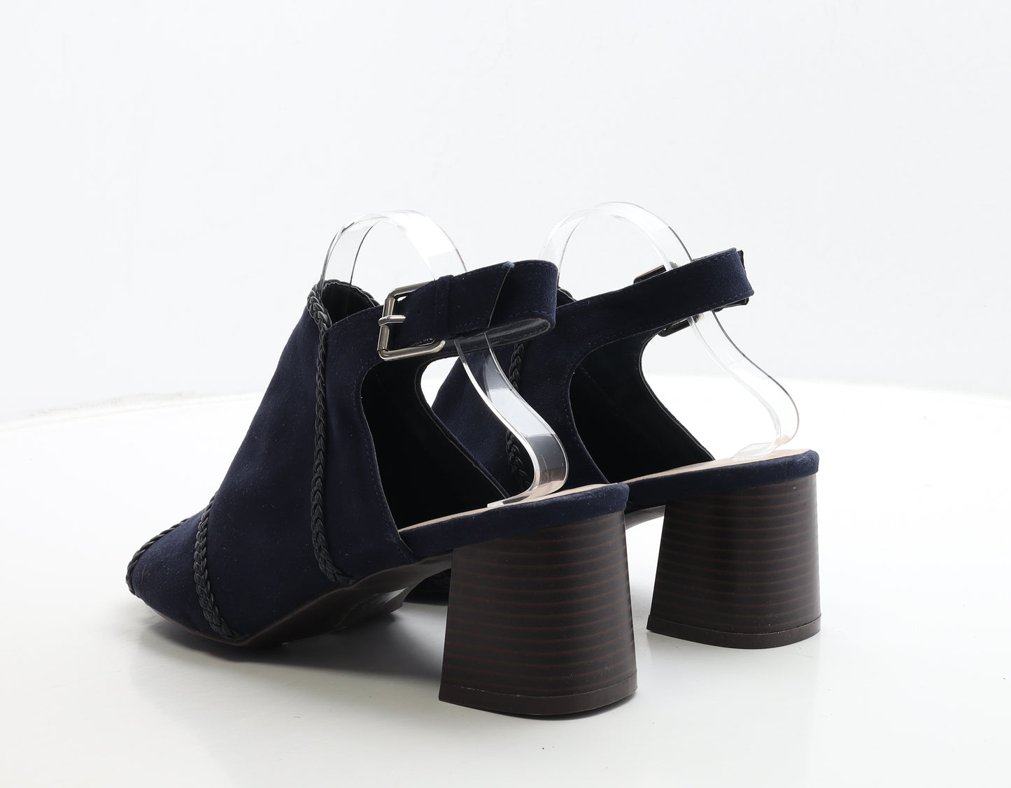 Evans Womens Blue Leather Slingback Heel UK 9 - Wide Fit