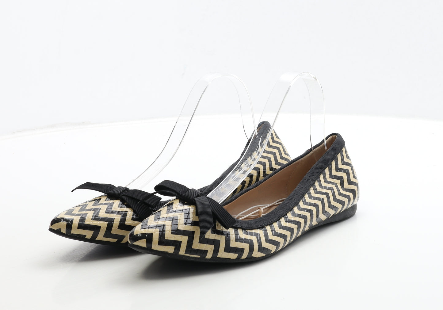 F&F Womens Black Geometric Leather Flat UK 7 40