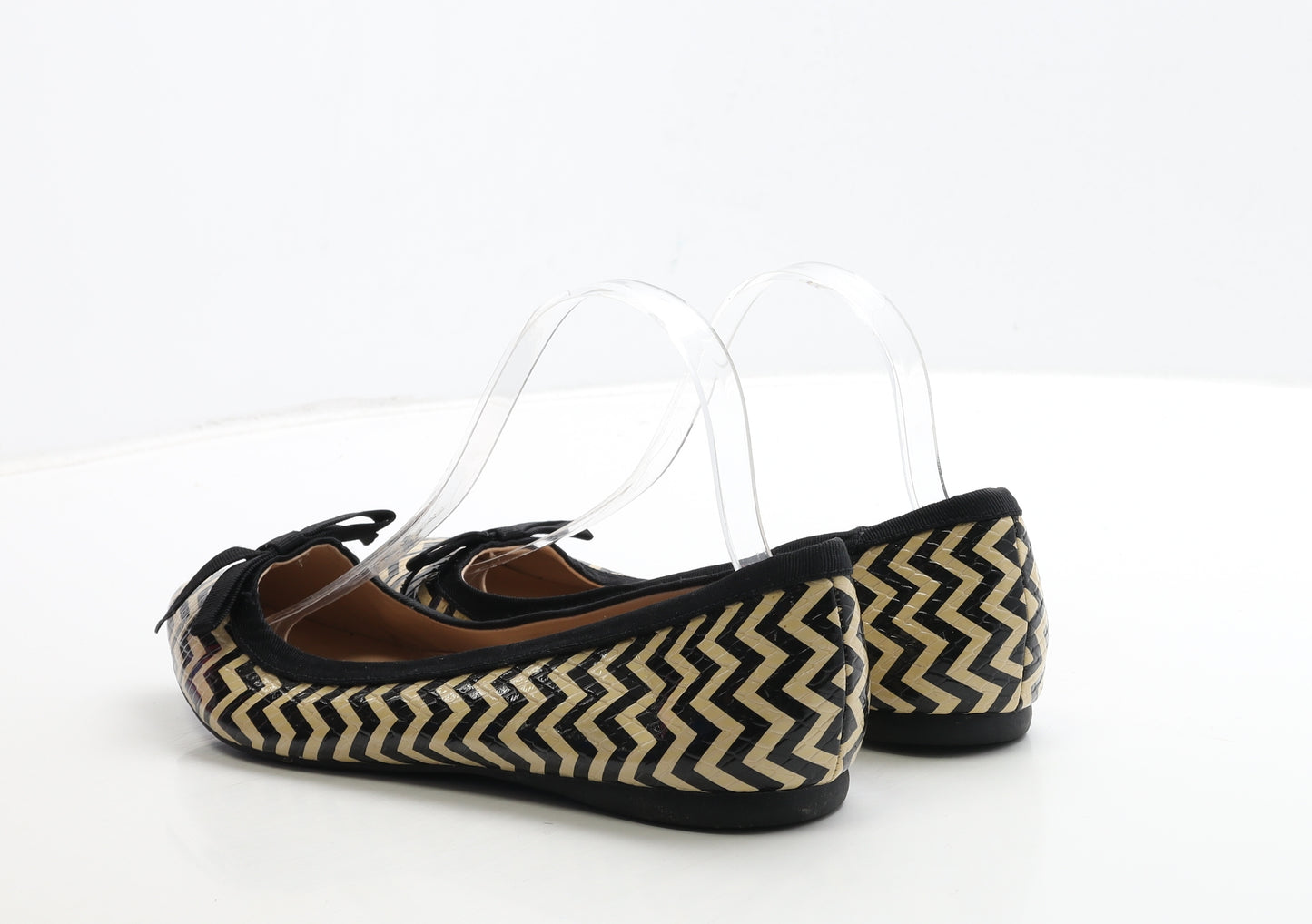 F&F Womens Black Geometric Leather Flat UK 7 40