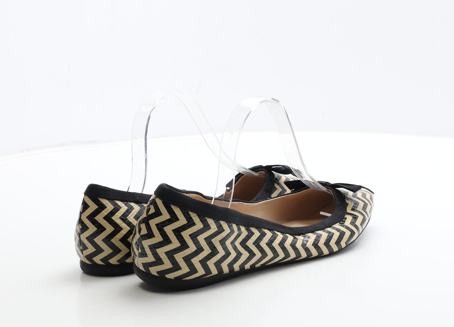 F&F Womens Black Geometric Leather Flat UK 7 40
