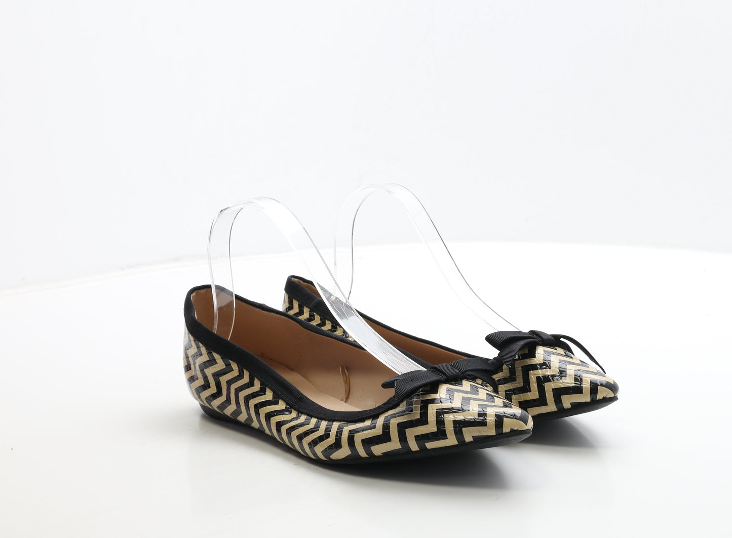 F&F Womens Black Geometric Leather Flat UK 7 40