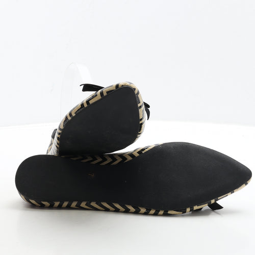 F&F Womens Black Geometric Leather Flat UK 7 40