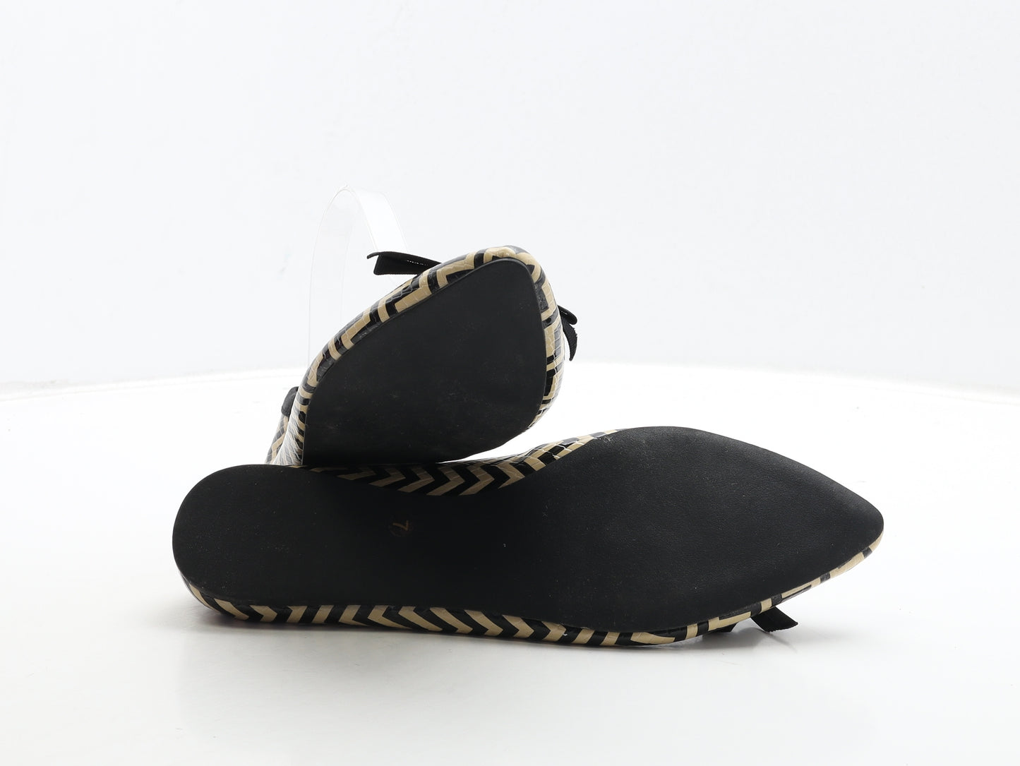 F&F Womens Black Geometric Leather Flat UK 7 40