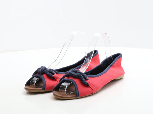 Atmosphere Womens Red Fabric Flat UK 7 40 - Rope Detail