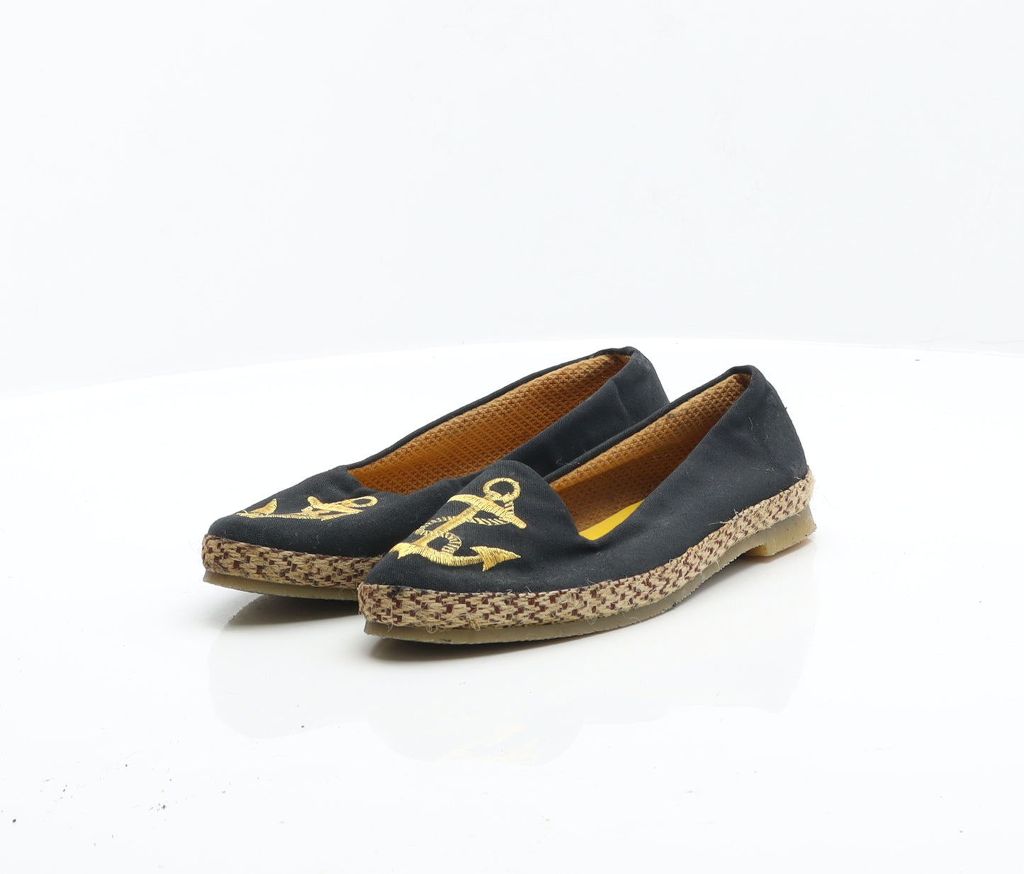 Jennifer Womens Black Fabric Flat UK 5 - Anchor Detail