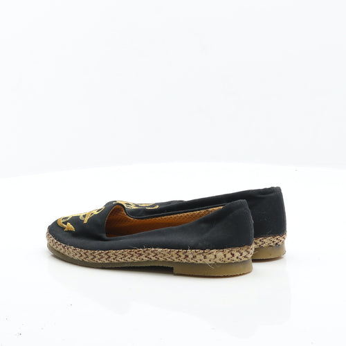 Jennifer Womens Black Fabric Flat UK 5 - Anchor Detail
