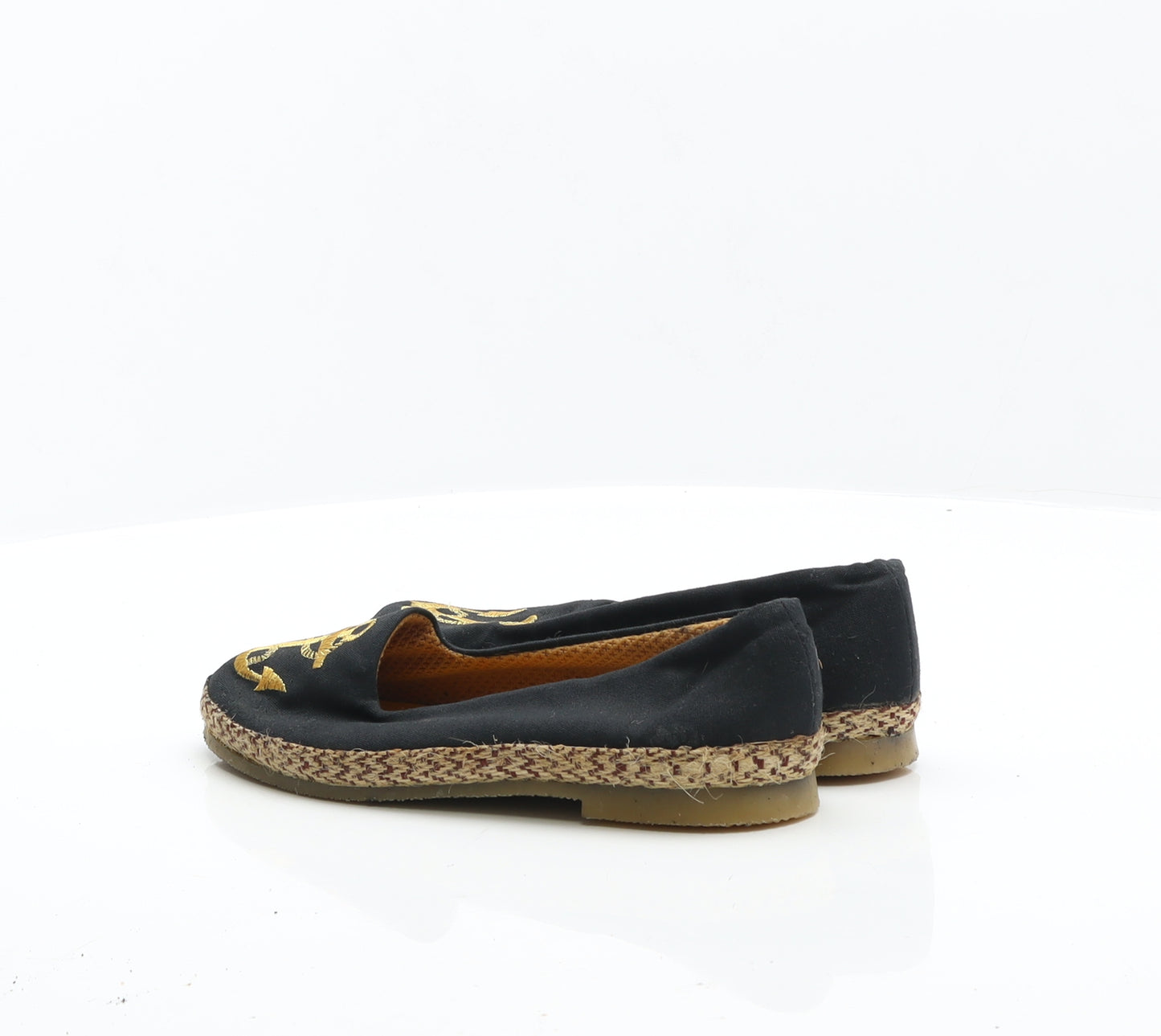 Jennifer Womens Black Fabric Flat UK 5 - Anchor Detail