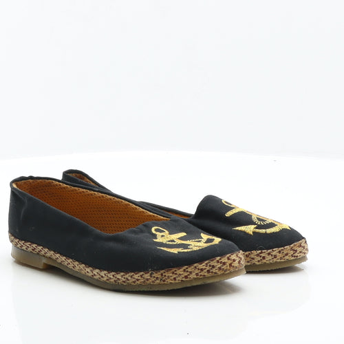 Jennifer Womens Black Fabric Flat UK 5 - Anchor Detail