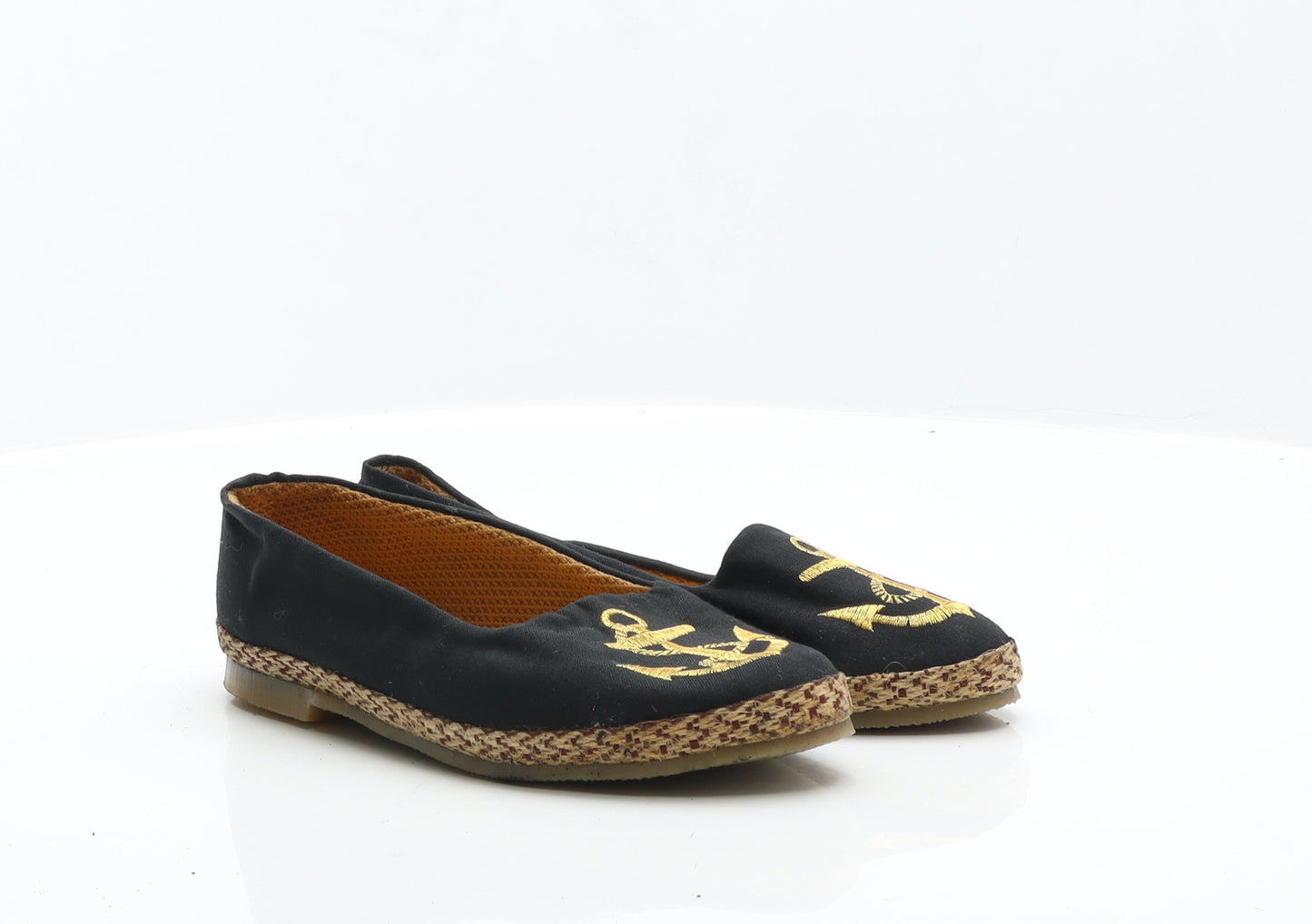 Jennifer Womens Black Fabric Flat UK 5 - Anchor Detail