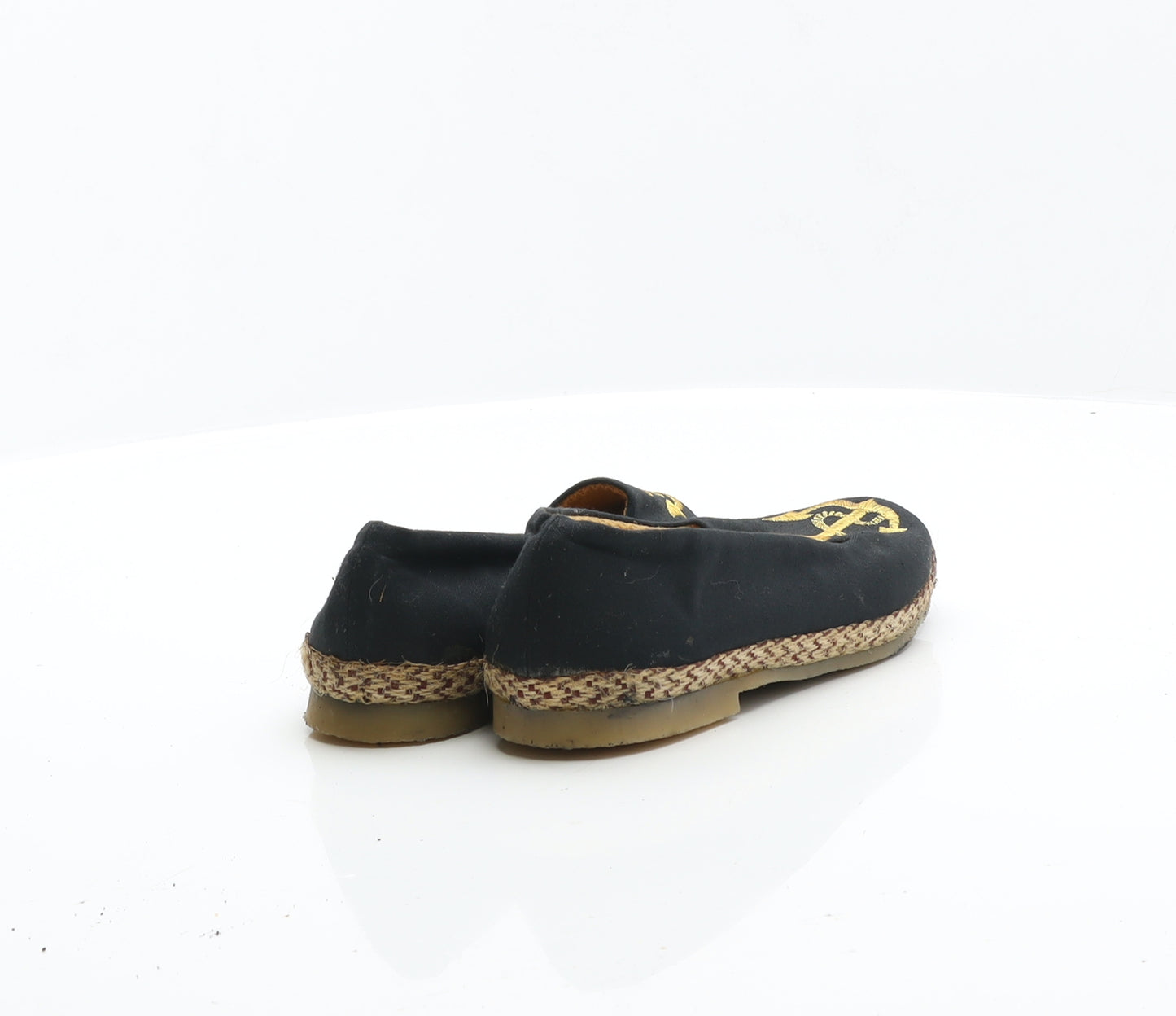 Jennifer Womens Black Fabric Flat UK 5 - Anchor Detail
