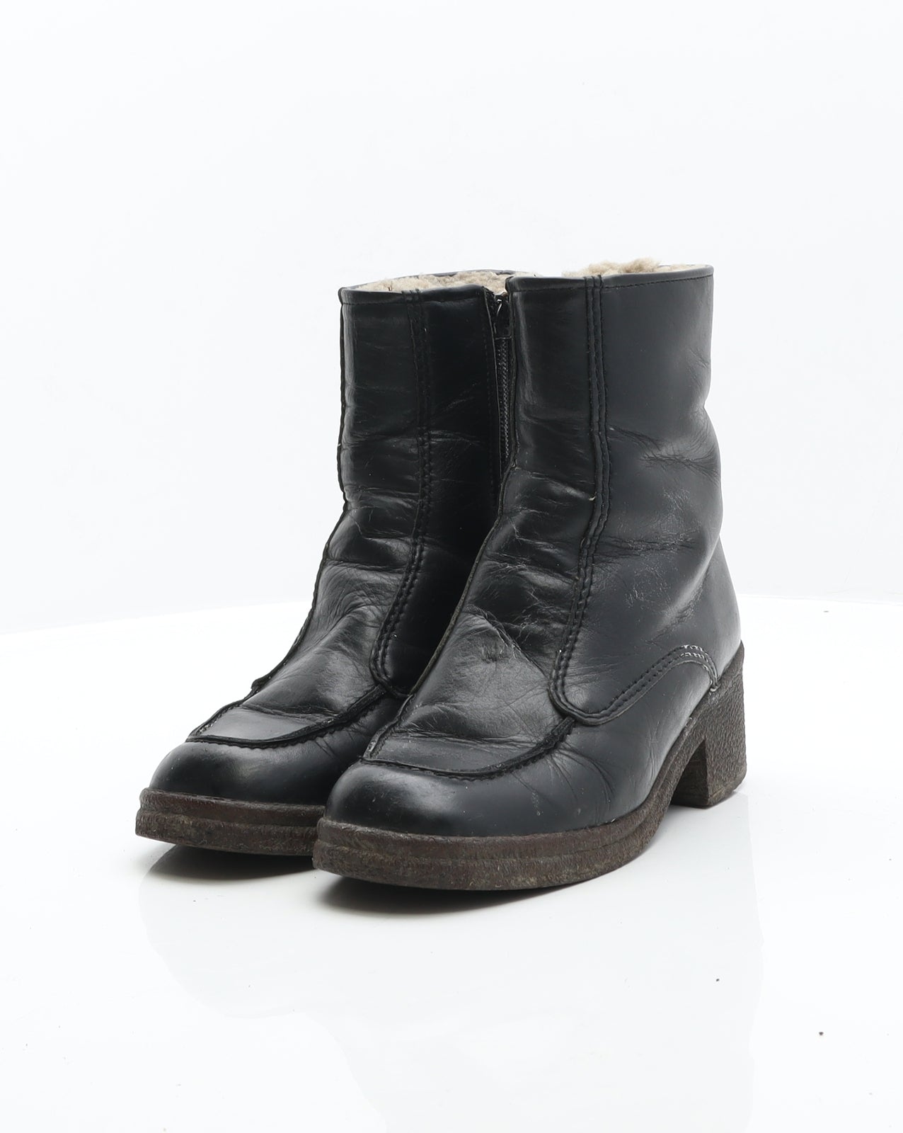 Preworn Womens Black Leather Bootie Boot UK 3