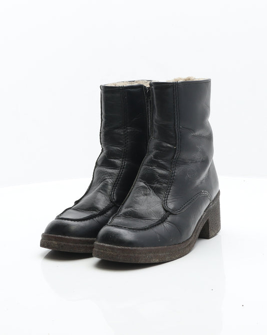 Preworn Womens Black Leather Bootie Boot UK 3