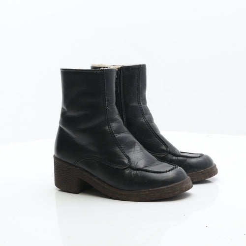 Preworn Womens Black Leather Bootie Boot UK 3