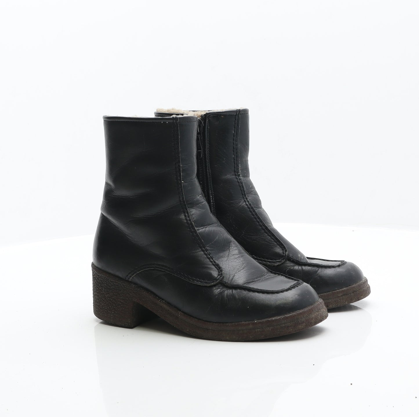 Preworn Womens Black Leather Bootie Boot UK 3