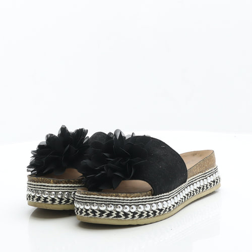 R and BE Womens Black Suede Slip On Sandal UK 6 39