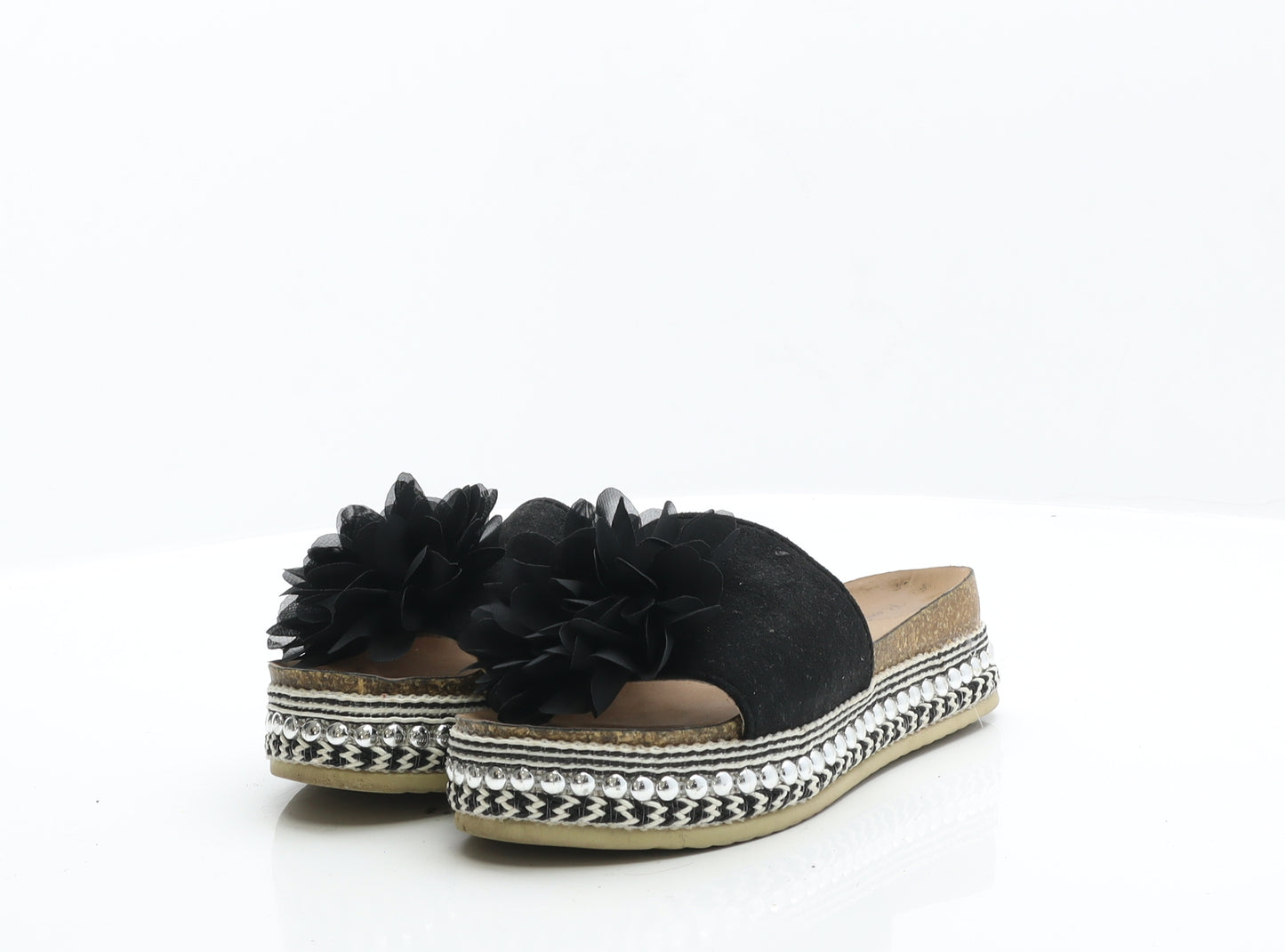 R and BE Womens Black Suede Slip On Sandal UK 6 39