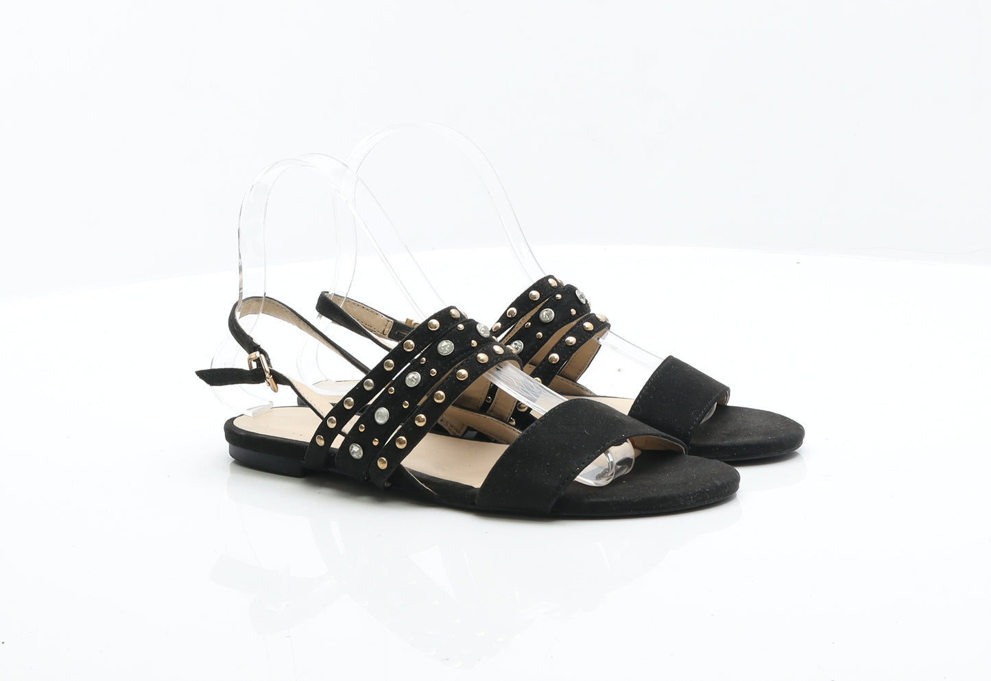Parfois Womens Black Suede Strappy Sandal UK 4 37
