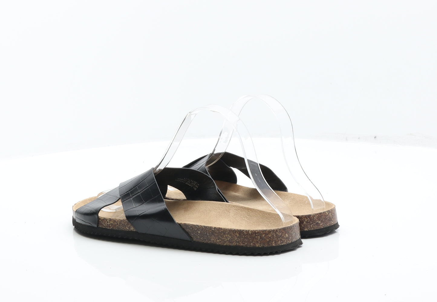 Primark Womens Black Animal Print Leather Slider Flat UK 7 40 - Croc Texture Sandals