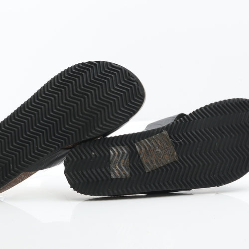 Primark Womens Black Animal Print Leather Slider Flat UK 7 40 - Croc Texture Sandals