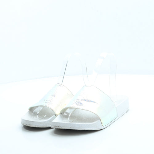 Primark Womens White Polyester Slider Sandal UK 4 37 - Holographic
