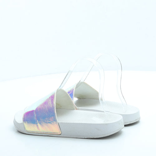 Primark Womens White Polyester Slider Sandal UK 4 37 - Holographic