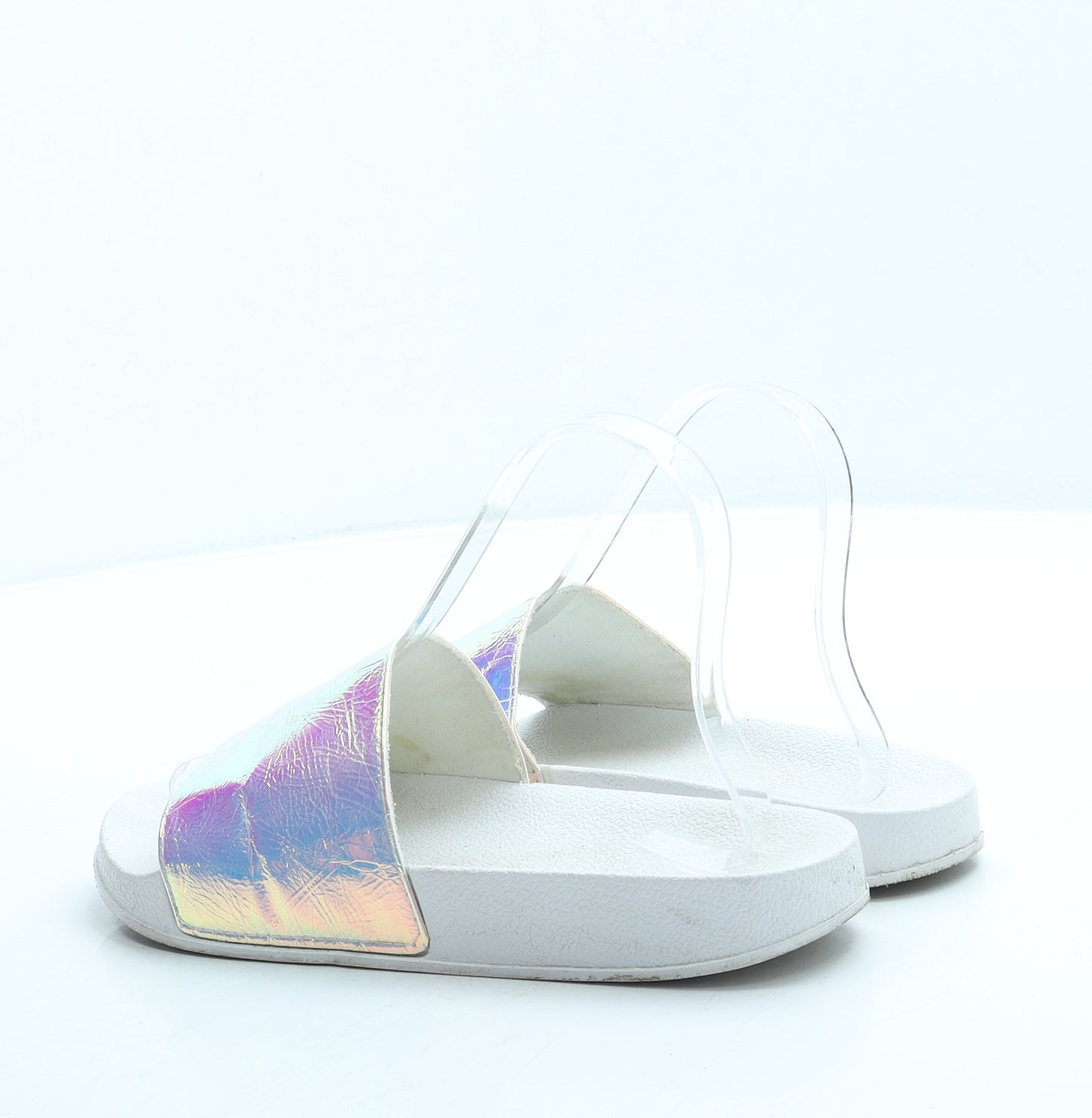 Primark Womens White Polyester Slider Sandal UK 4 37 - Holographic