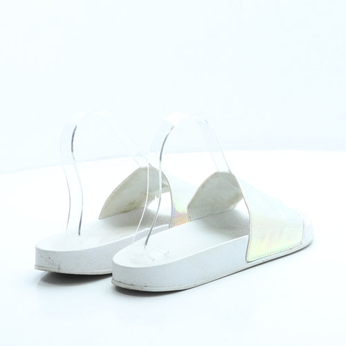 Primark Womens White Polyester Slider Sandal UK 4 37 - Holographic