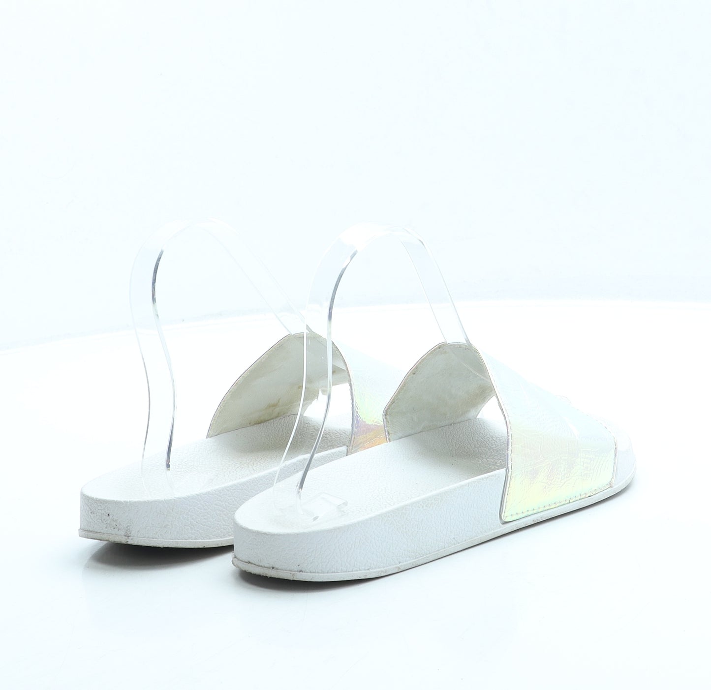 Primark Womens White Polyester Slider Sandal UK 4 37 - Holographic