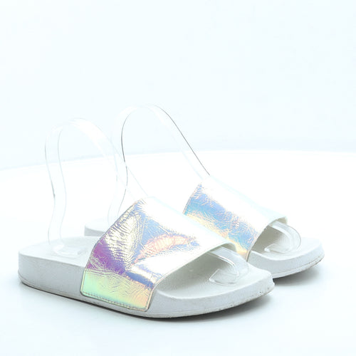 Primark Womens White Polyester Slider Sandal UK 4 37 - Holographic