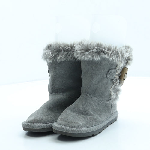 Preworn Girls Grey Polyester Shearling Style Boot UK 8