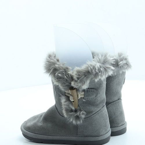 Preworn Girls Grey Polyester Shearling Style Boot UK 8