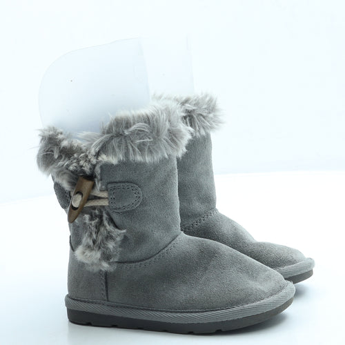 Preworn Girls Grey Polyester Shearling Style Boot UK 8