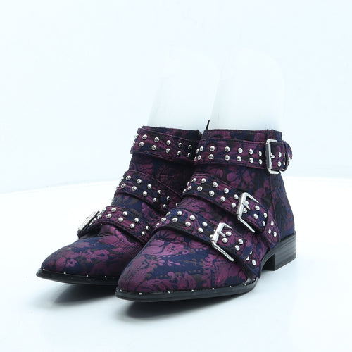 Primark Womens Purple Floral Polyester Biker Boot UK 4 37 US 6
