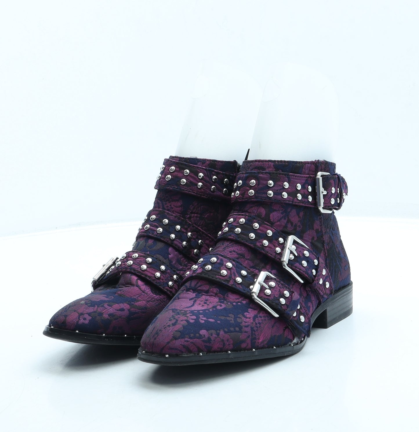 Primark Womens Purple Floral Polyester Biker Boot UK 4 37 US 6