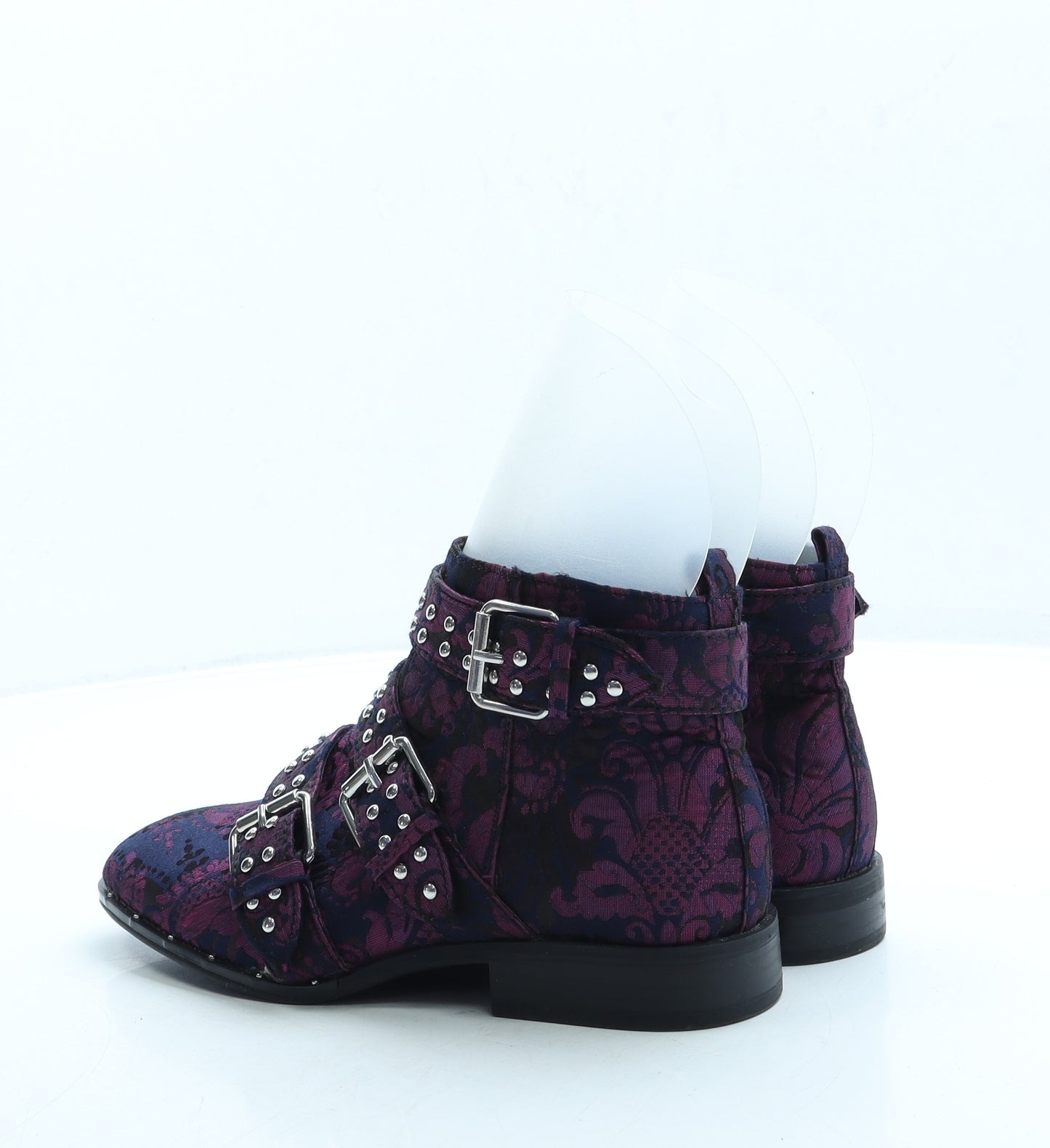 Primark Womens Purple Floral Polyester Biker Boot UK 4 37 US 6