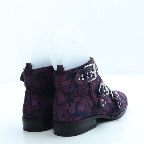 Primark Womens Purple Floral Polyester Biker Boot UK 4 37 US 6