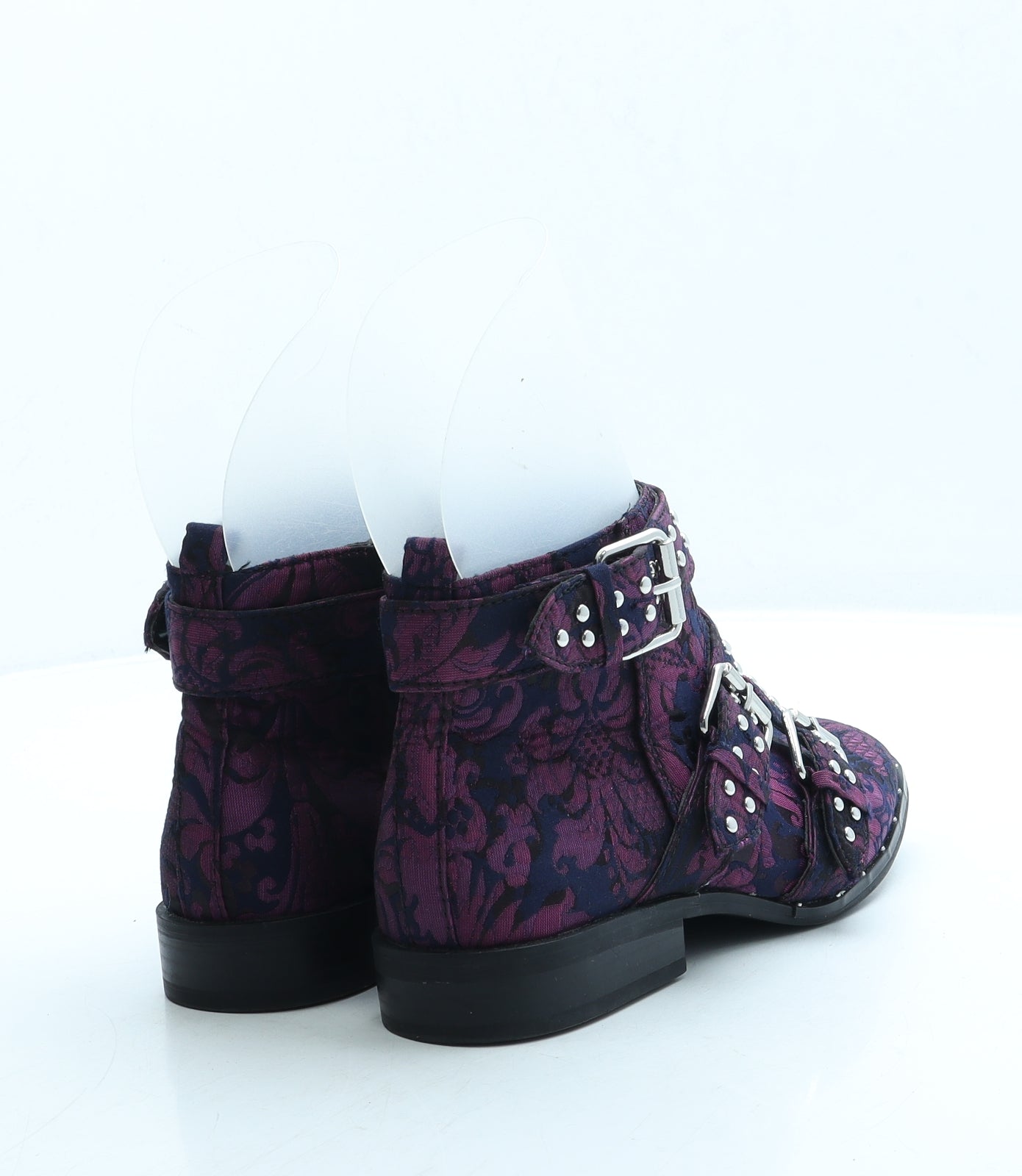 Primark Womens Purple Floral Polyester Biker Boot UK 4 37 US 6